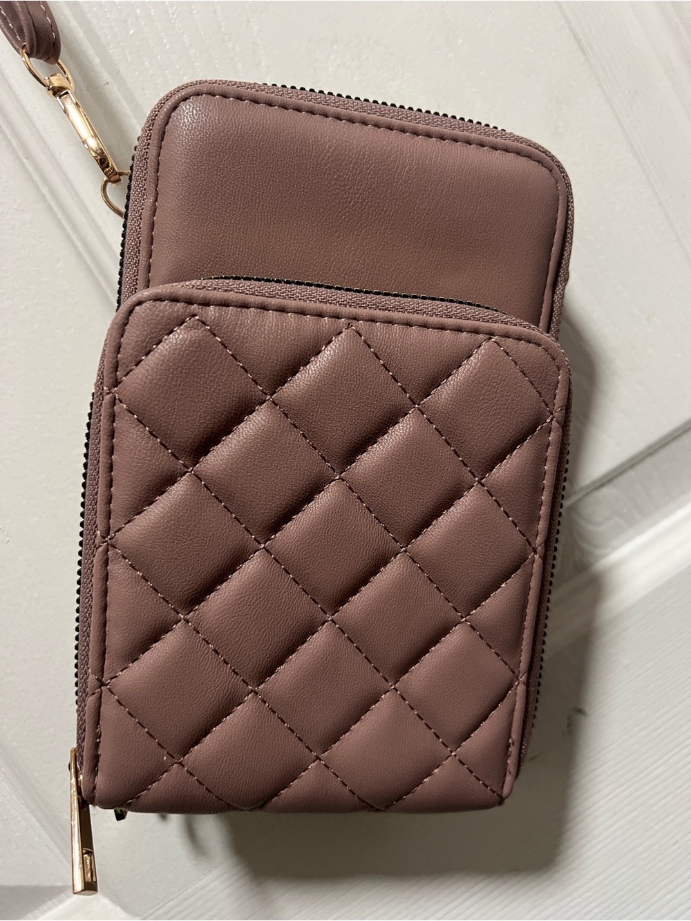 Mauve Quilted Crossbody Wallet Phone Bag Wristlet